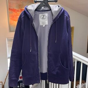 🔥ZAYAN🔥 Blue French Terry Cotton Zip Up Hoodie Sweatshirt  Size Large